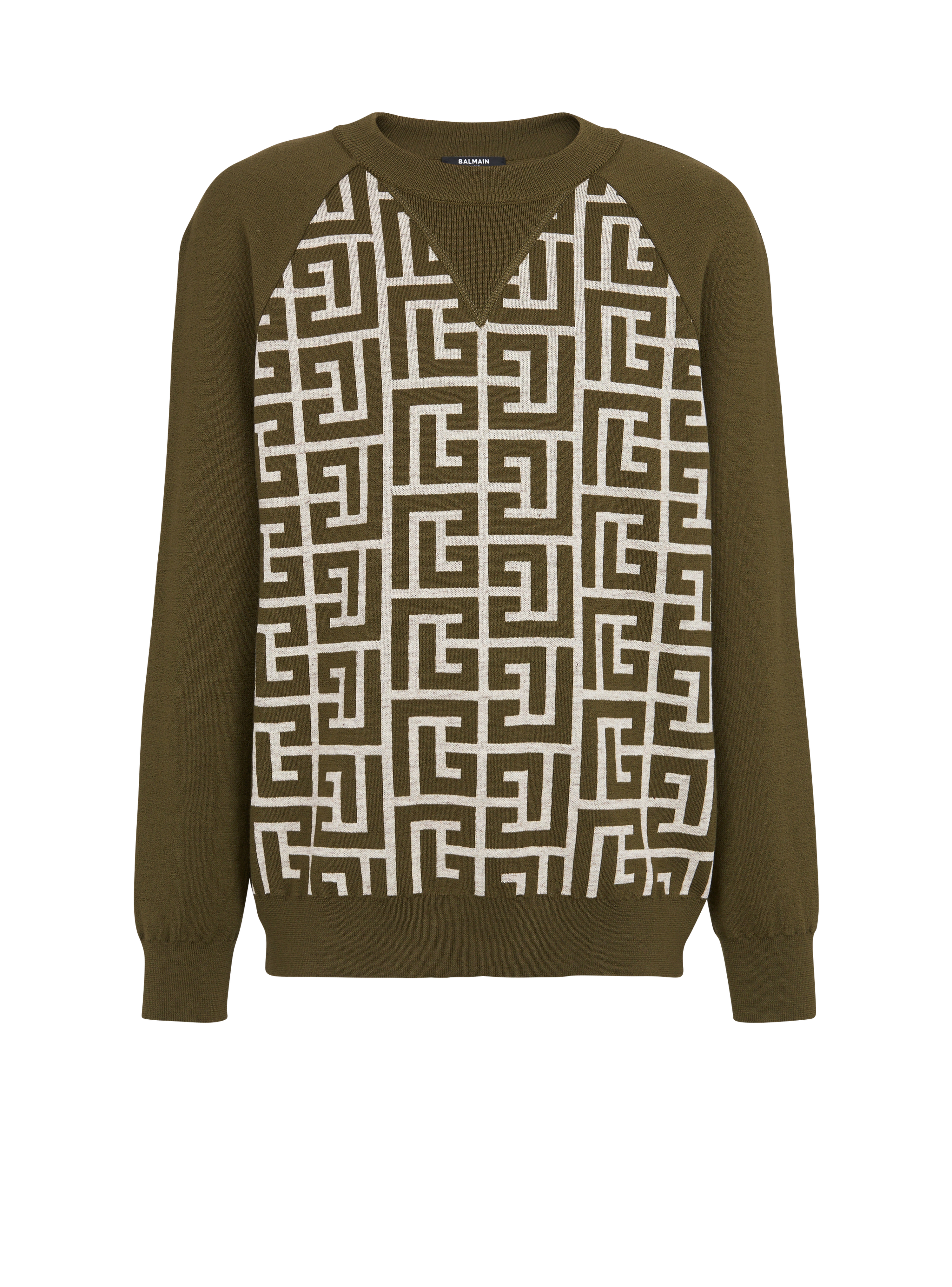 Wool jumper with monogram, khaki
