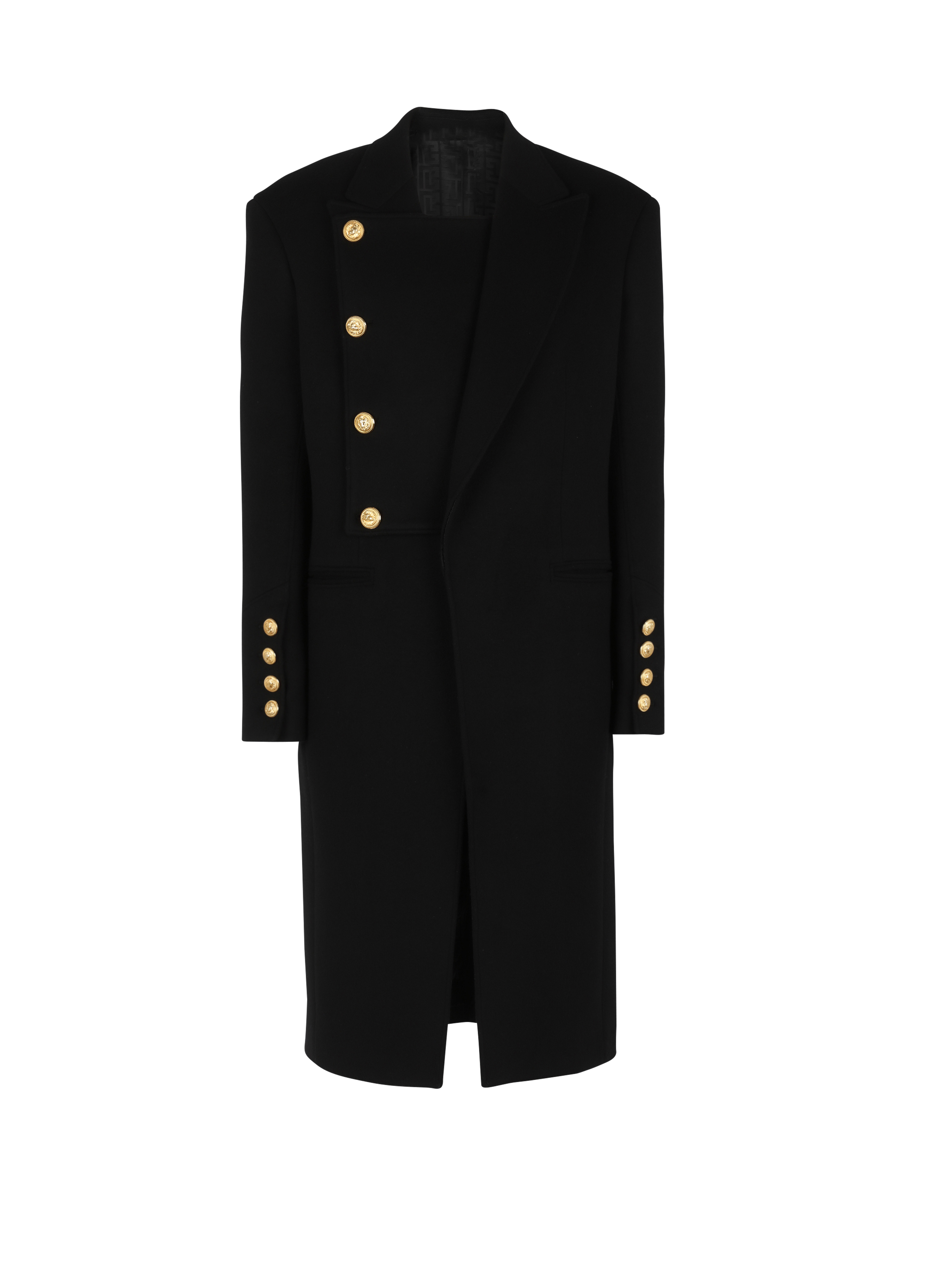 男女皆宜 - 탈부착 가능한 인서트 재킷 디테일 포 버튼 울 코트, black