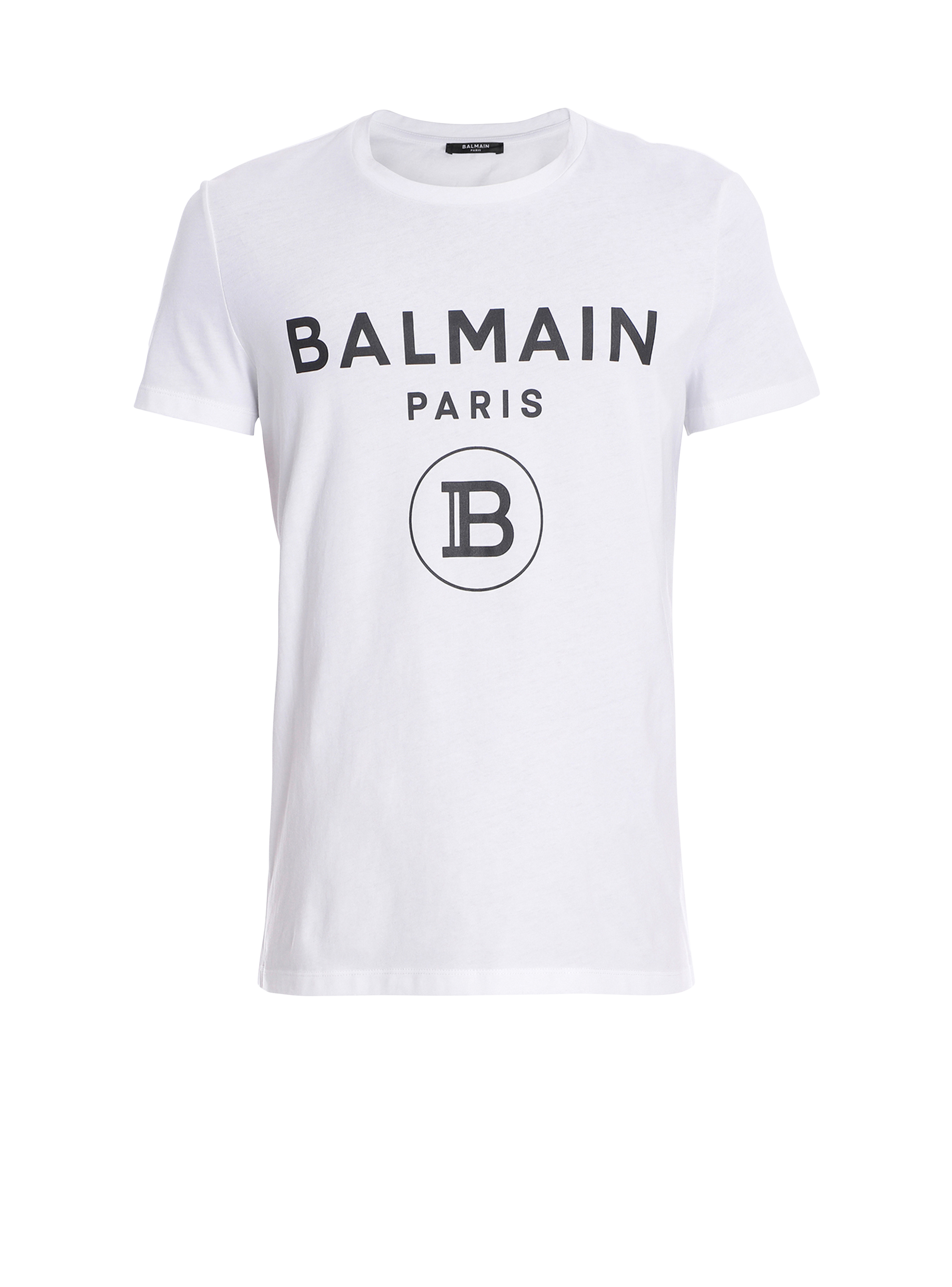Cotton T-shirt with Balmain Paris logo print, white
