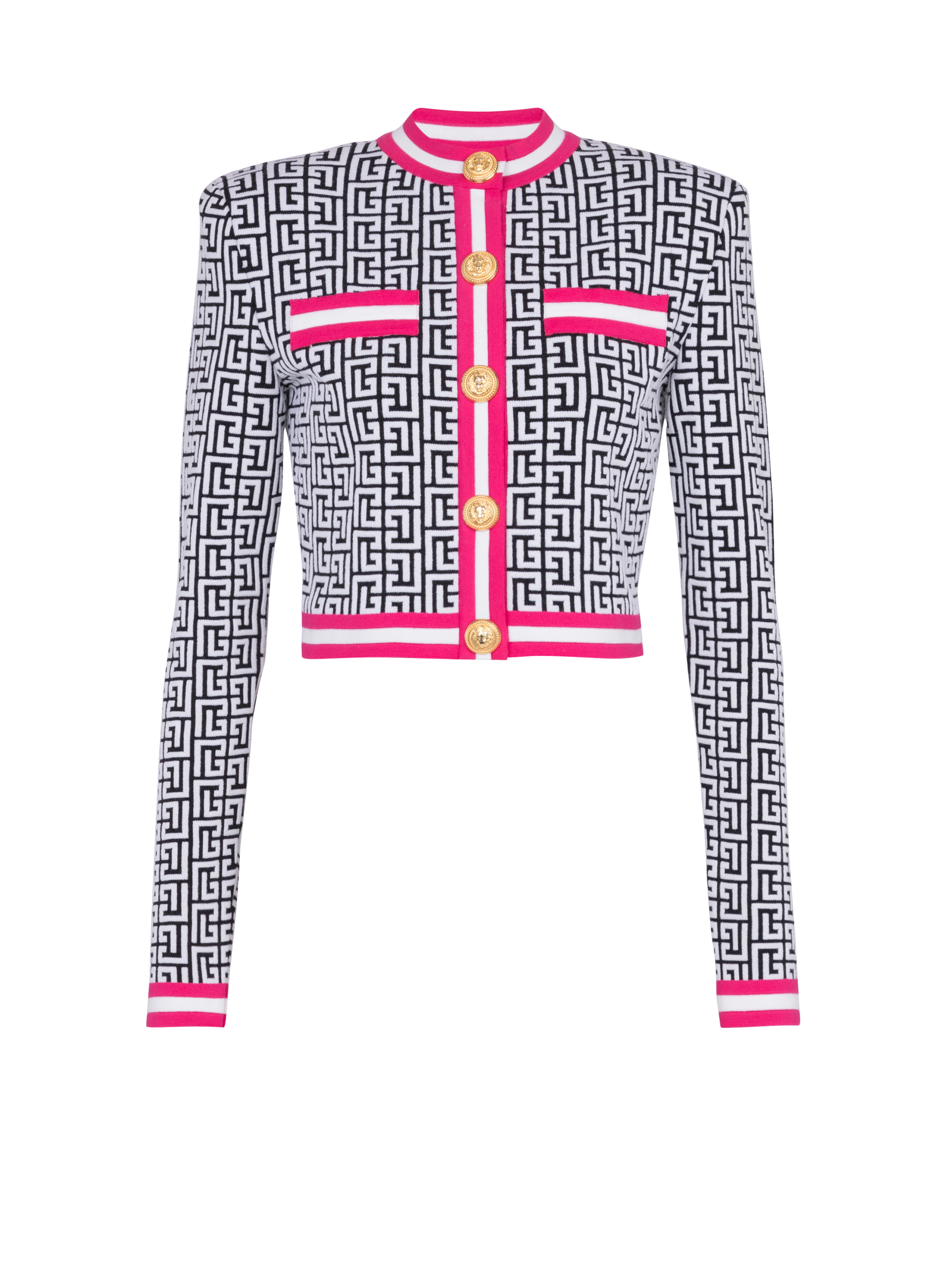 Knit cardigan with Balmain monogram, pink