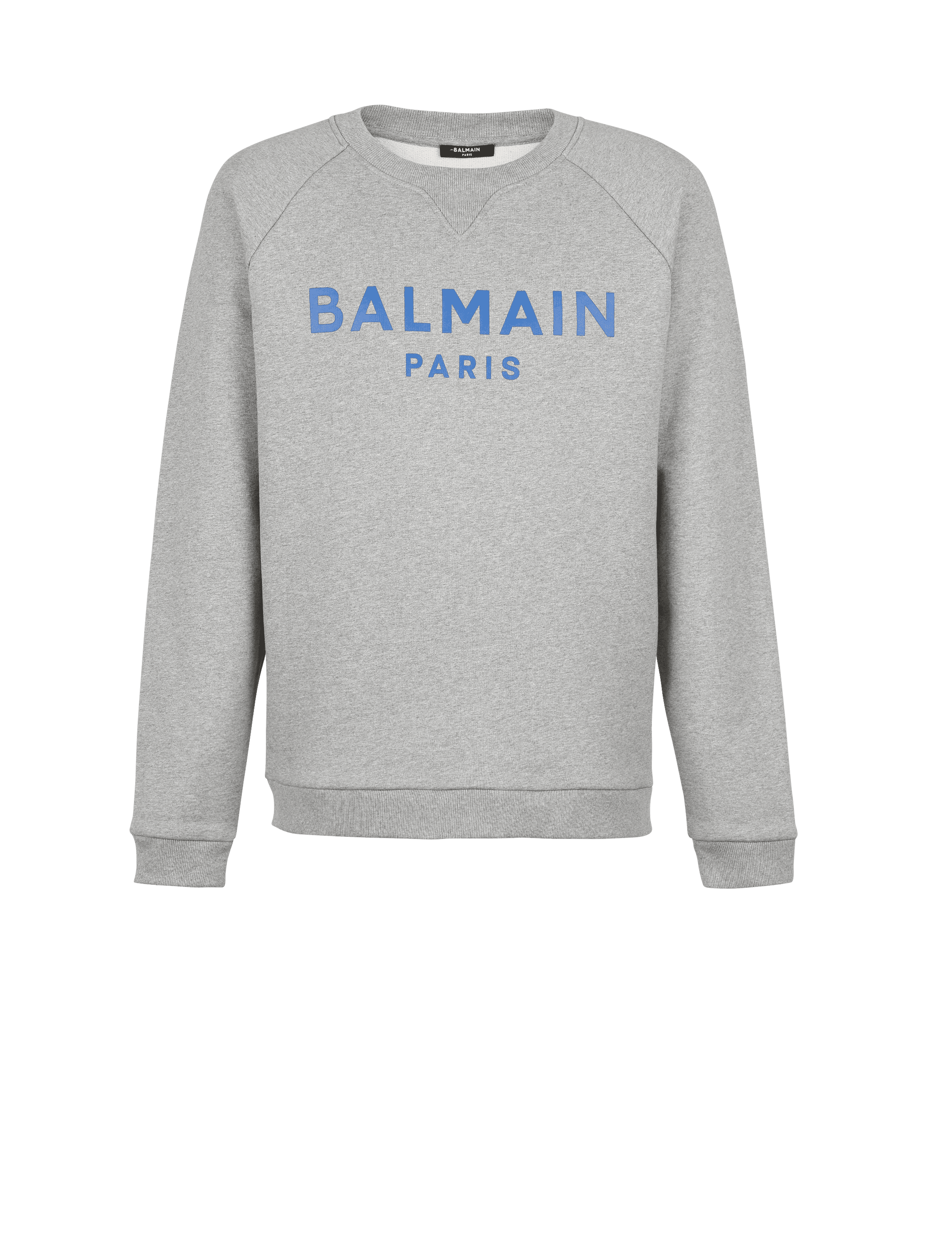 EXCLUSIVE - Cotton sweatshirt with Balmain Paris logo print, grey