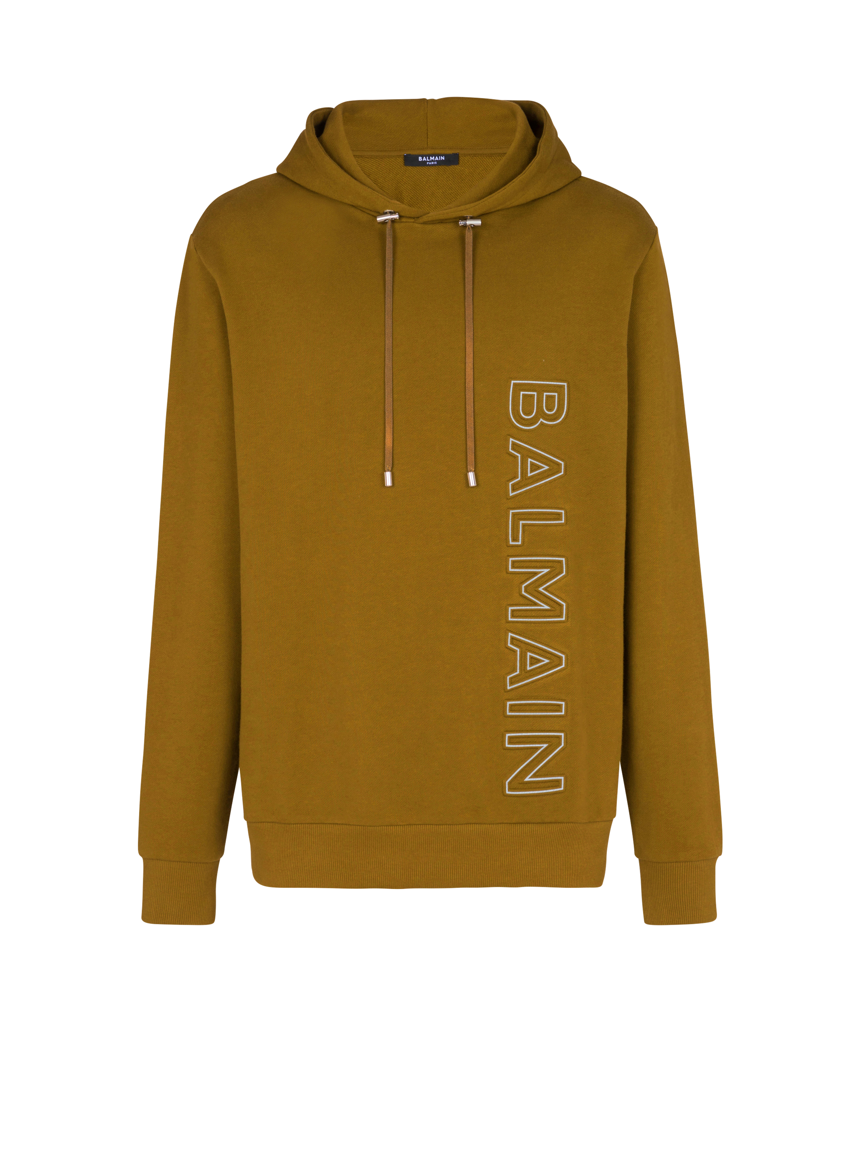 Balmain巴尔曼反光标志环保设计棉质连帽运动衫, khaki