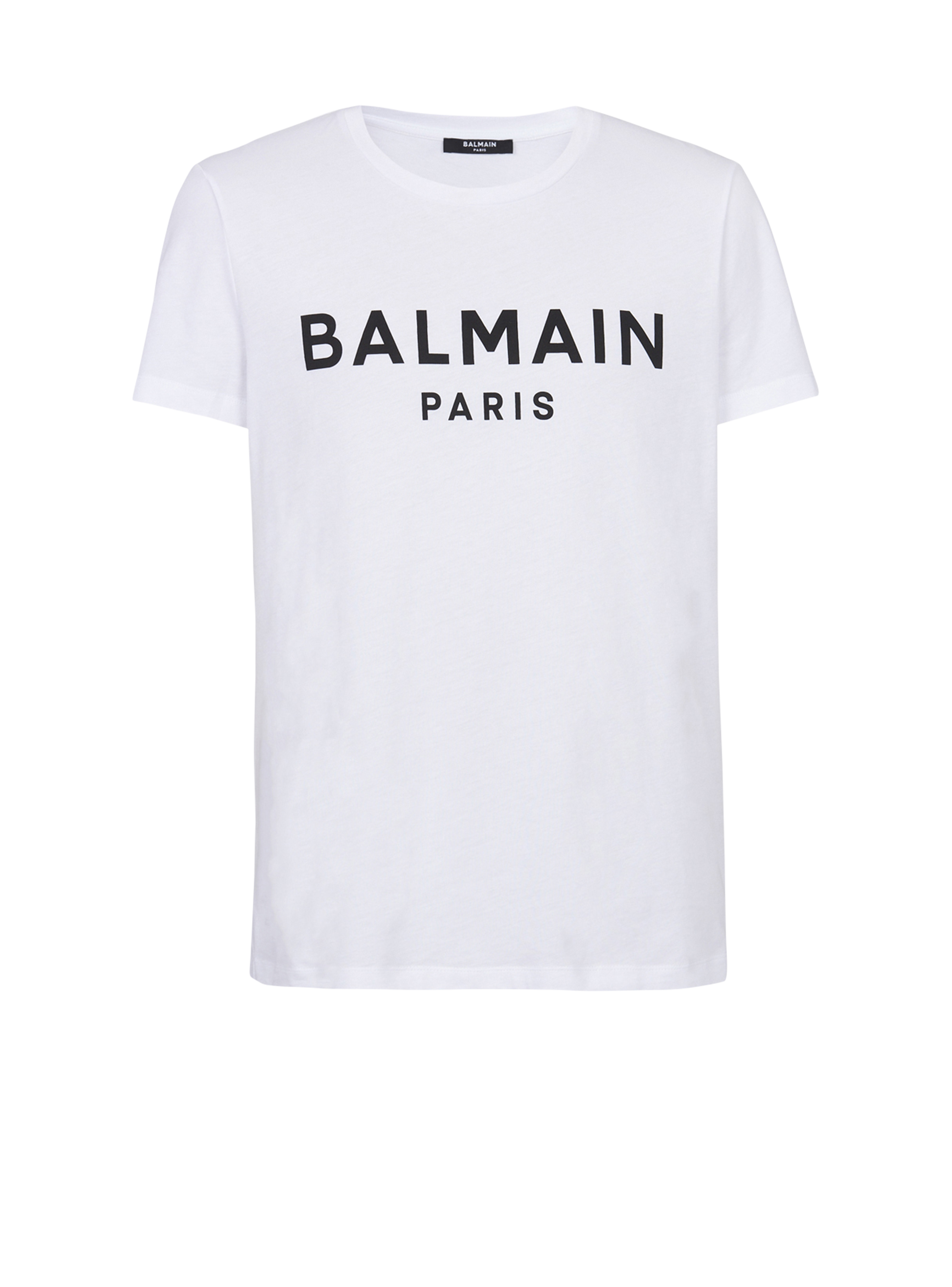 Balmain Paris 로고 프린트 디테일 코튼 티셔츠, white