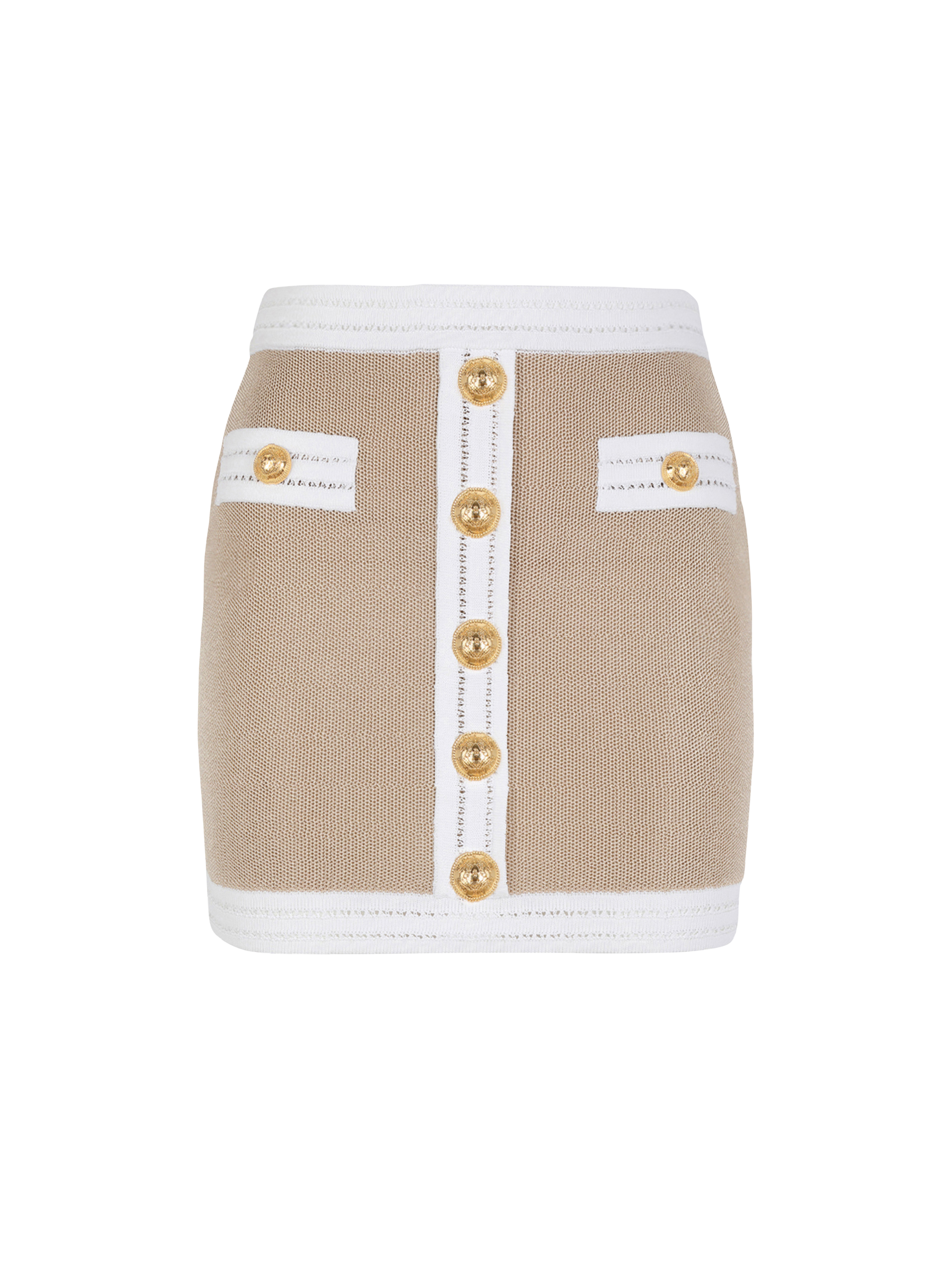 EXCLUSIVE - Knit skirt with gold-tone buttons, beige