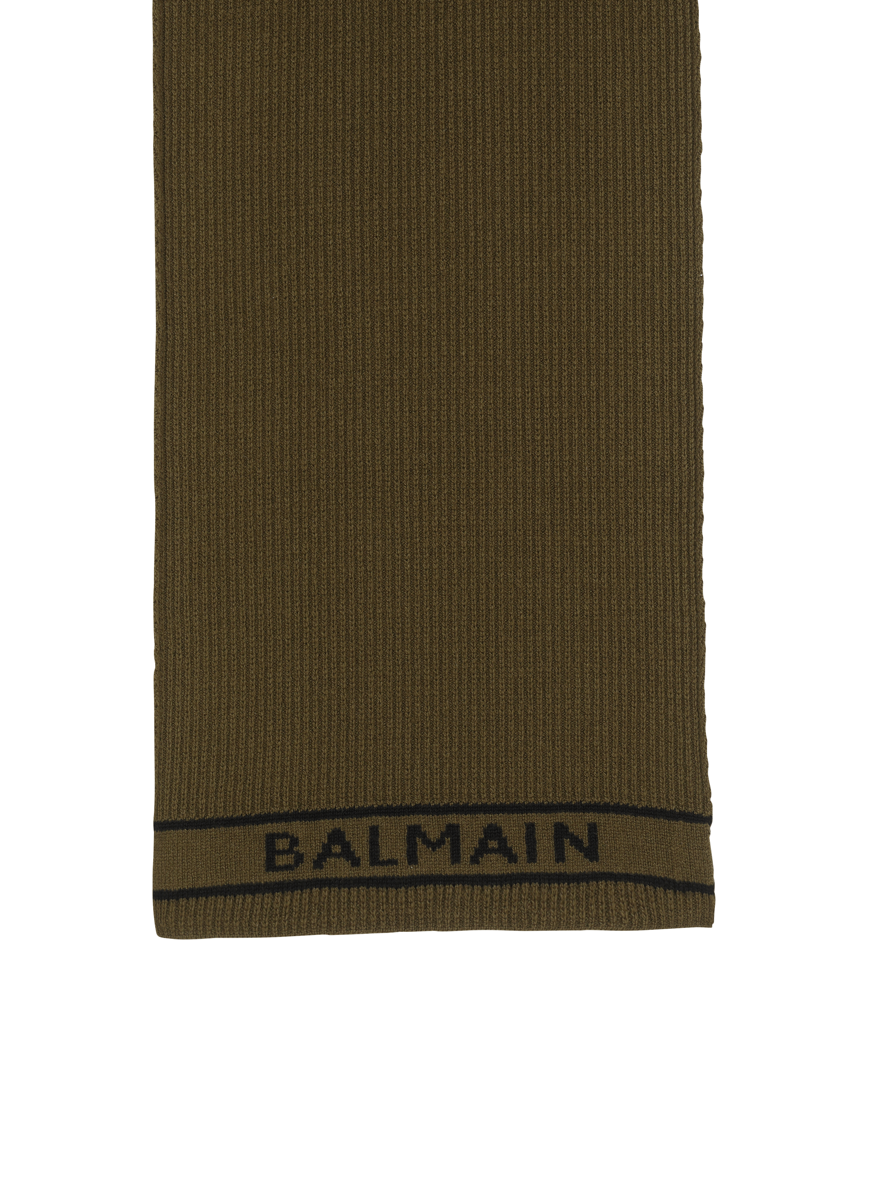 Wool scarf with Balmain logo, khaki