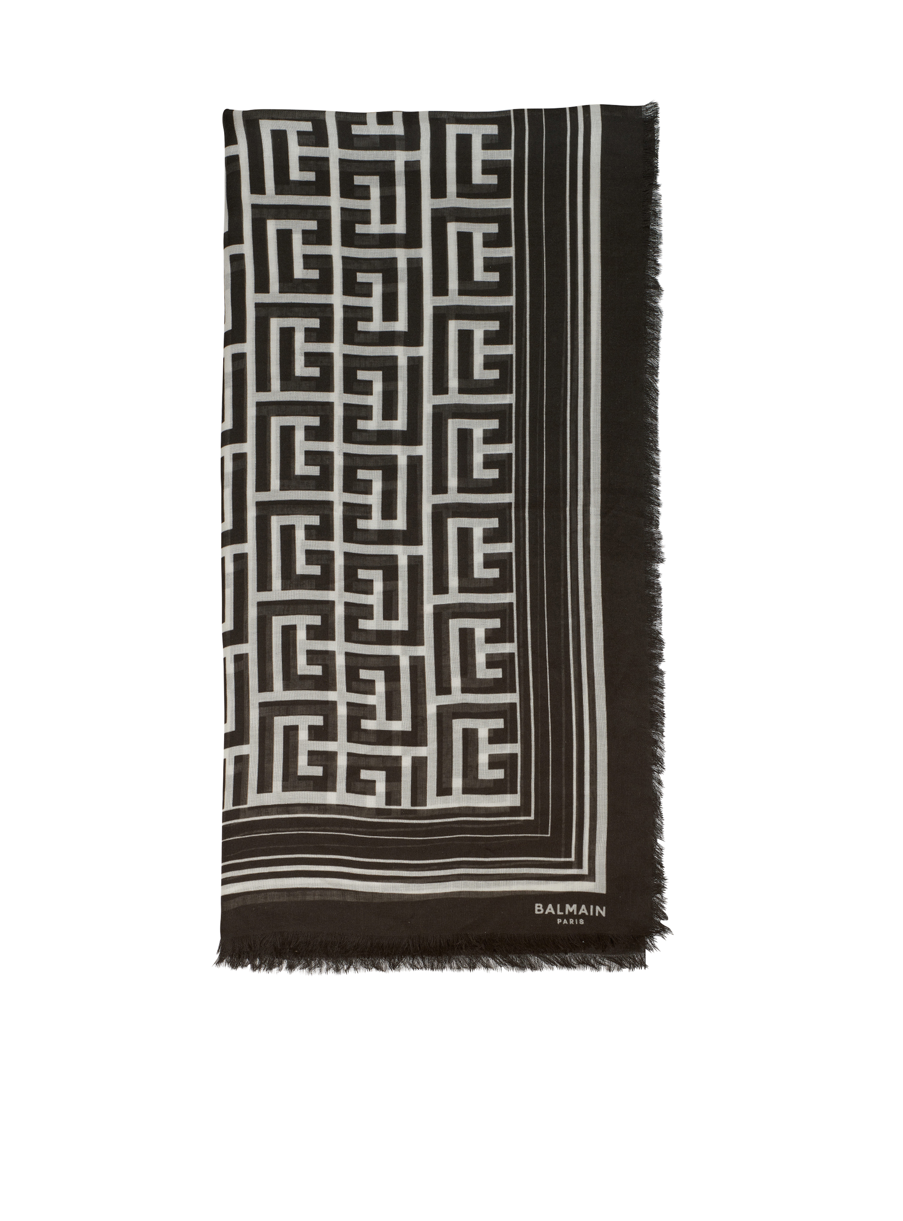 Balmain 모노그램 패턴 디테일 모달 스카프, black