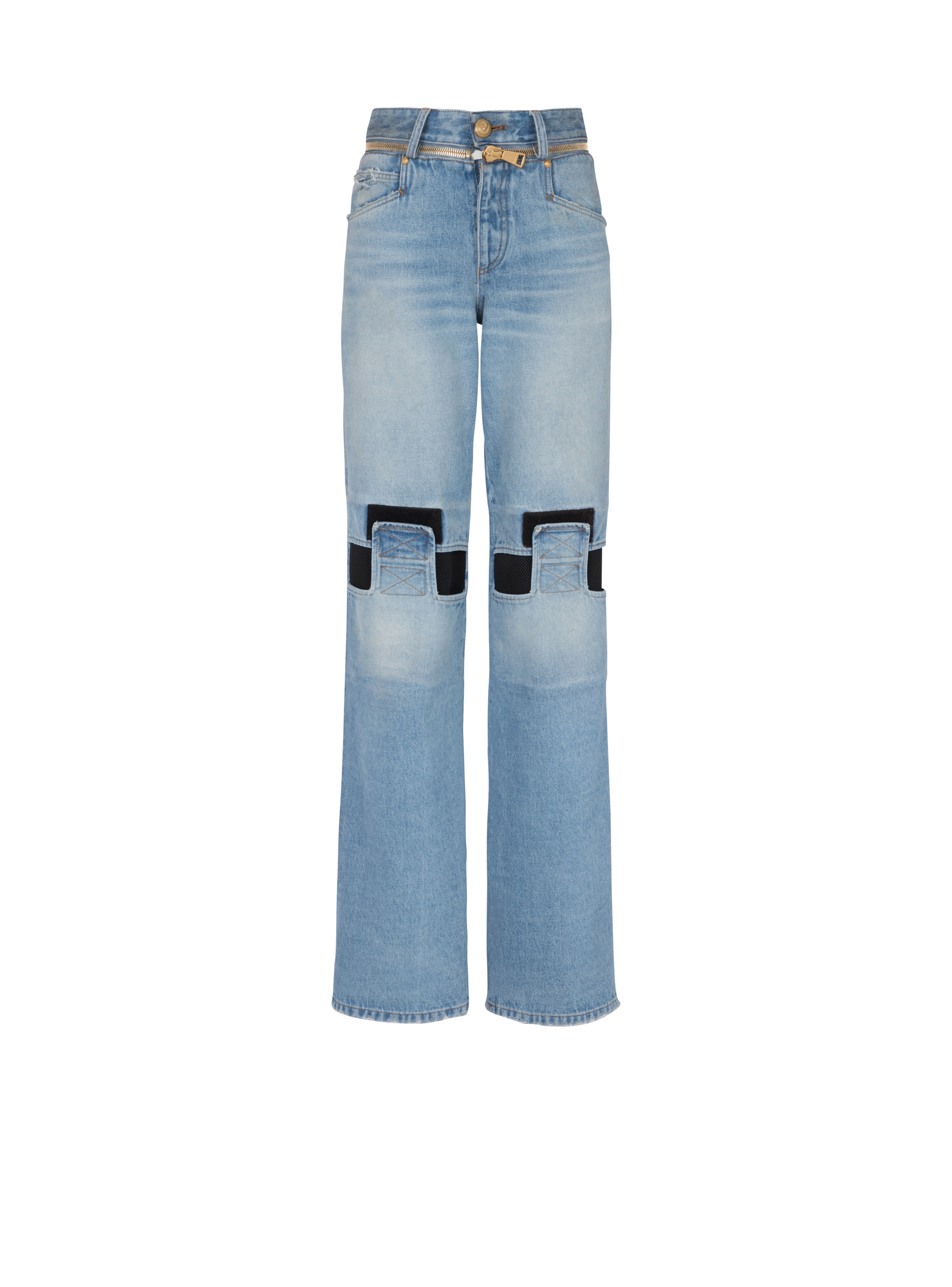Wide-leg jeans with technical yoke, blue