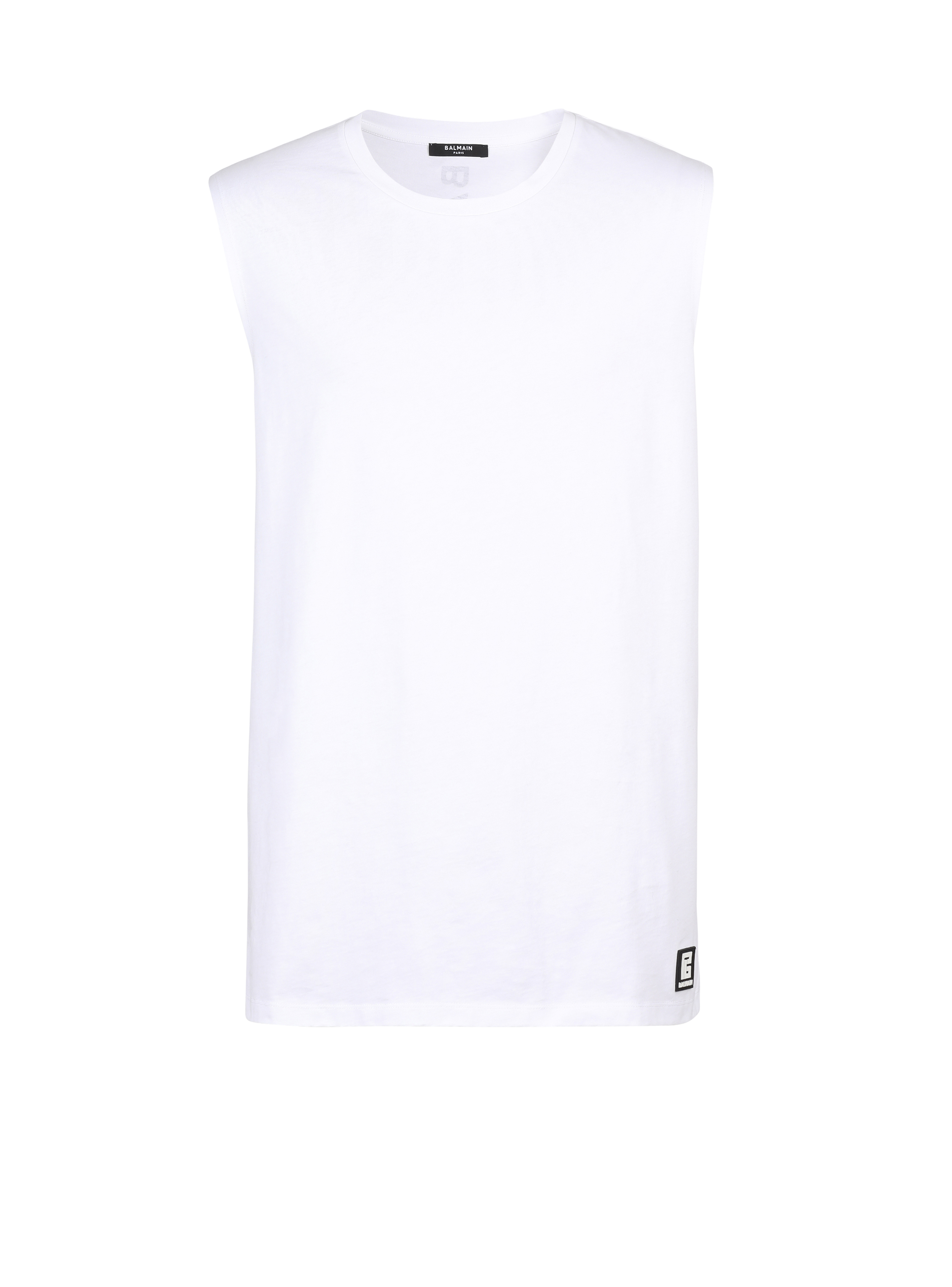 Balmain 로고 프린트 디테일 코튼 티셔츠, white