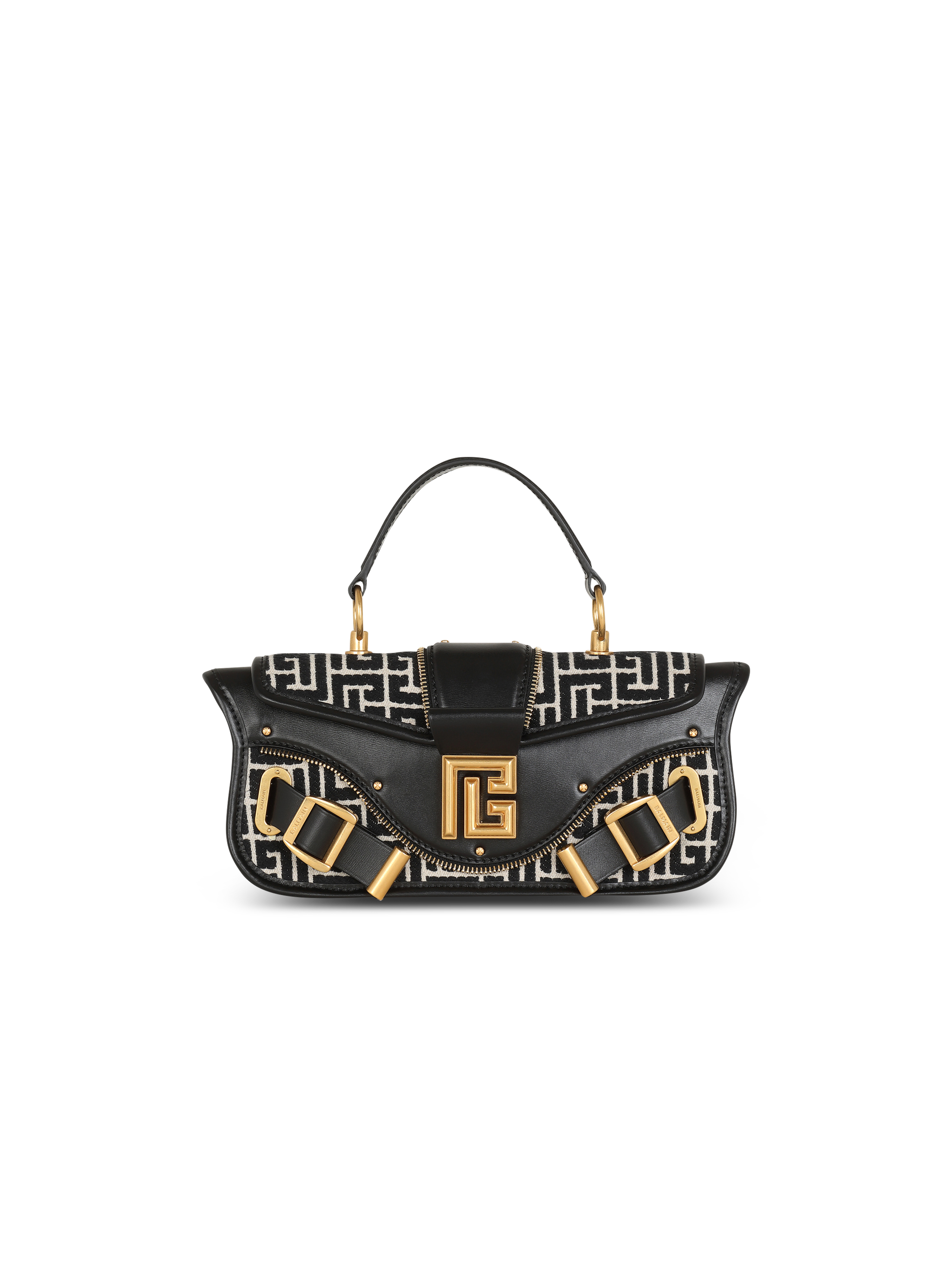 Blaze leather clutch bag with jacquard monogram, black