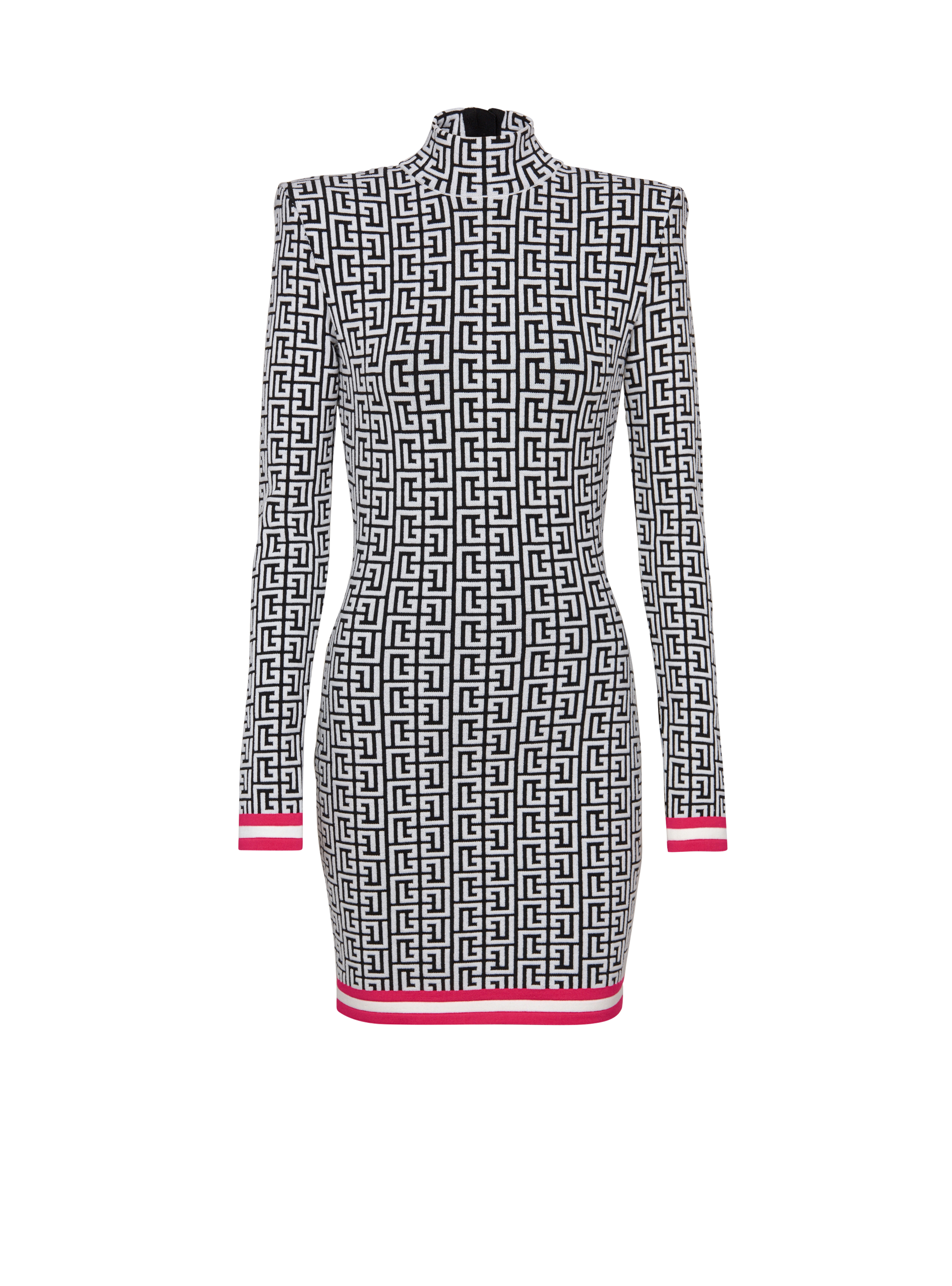 Short knit dress with Balmain monogram, pink