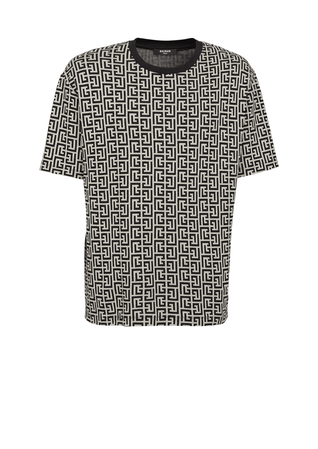Oversized cotton T-shirt with Balmain monogram print, black, hi-res