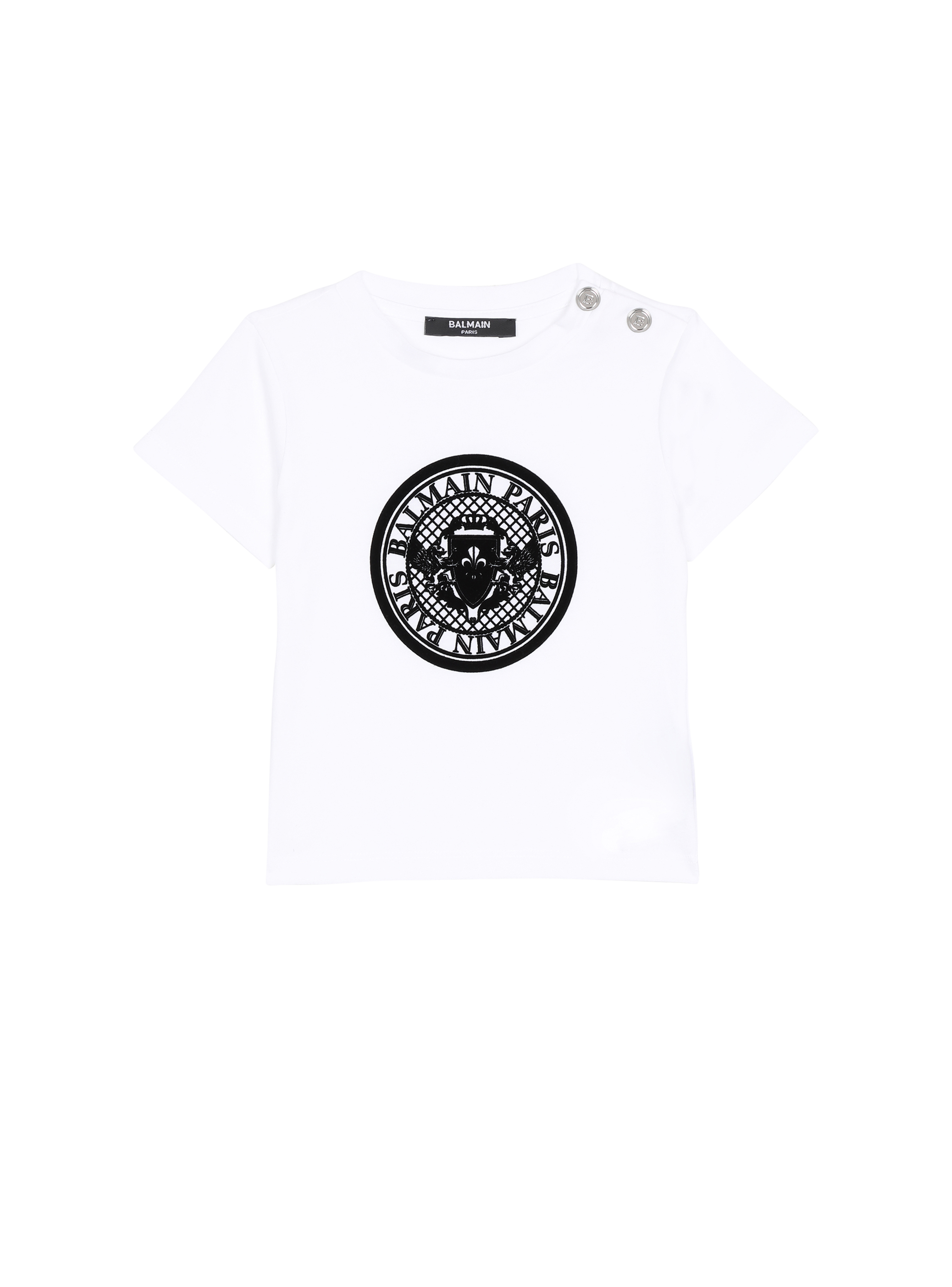 Cotton T-shirt with Balmain medallion, white