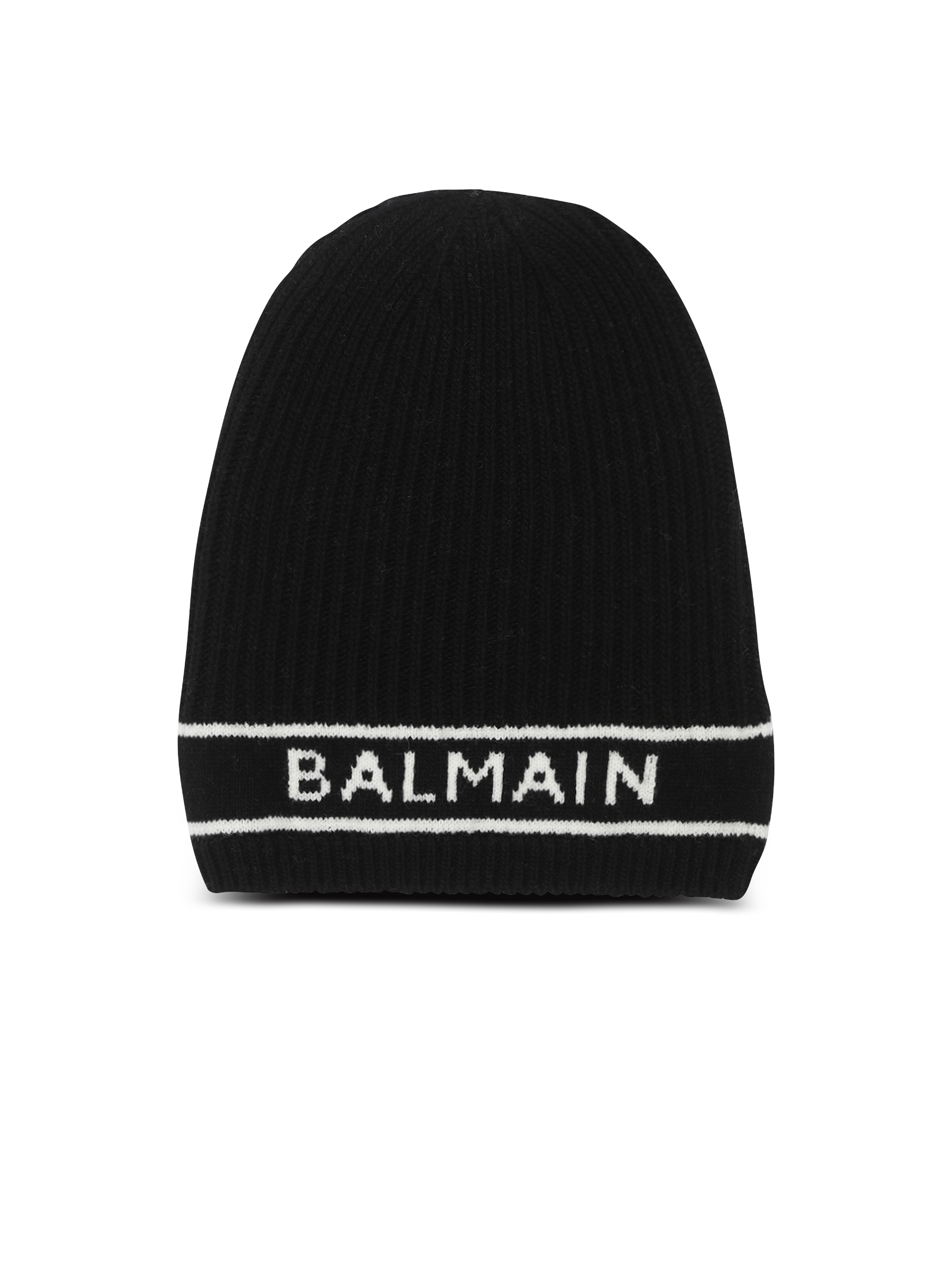 Balmain logo embroidered wool hat, black