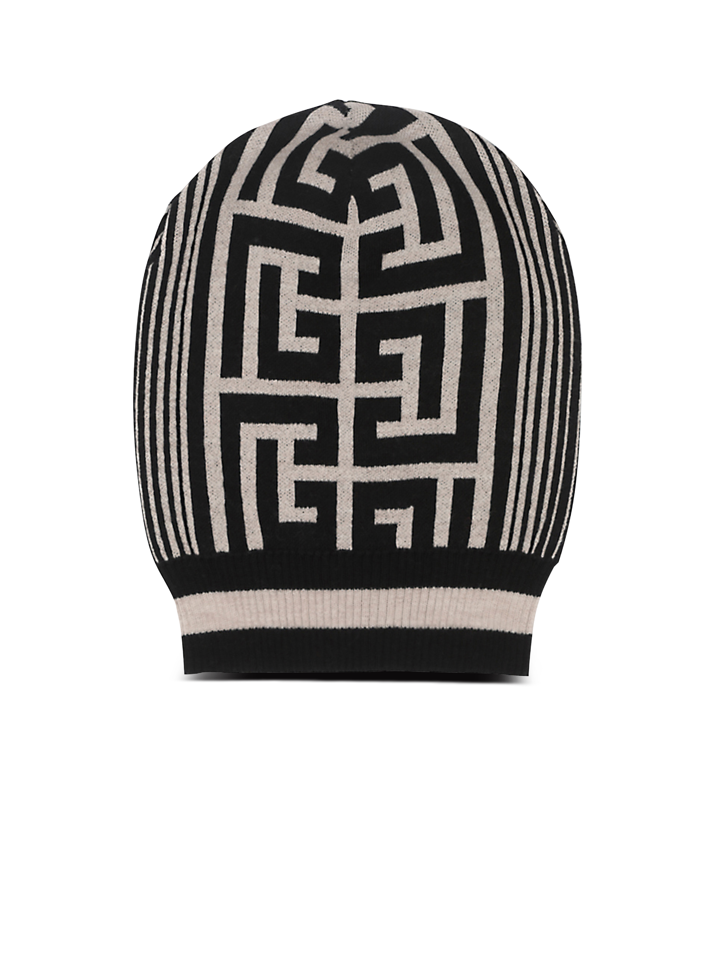 Wool beanie with embroidered Balmain monogram, black