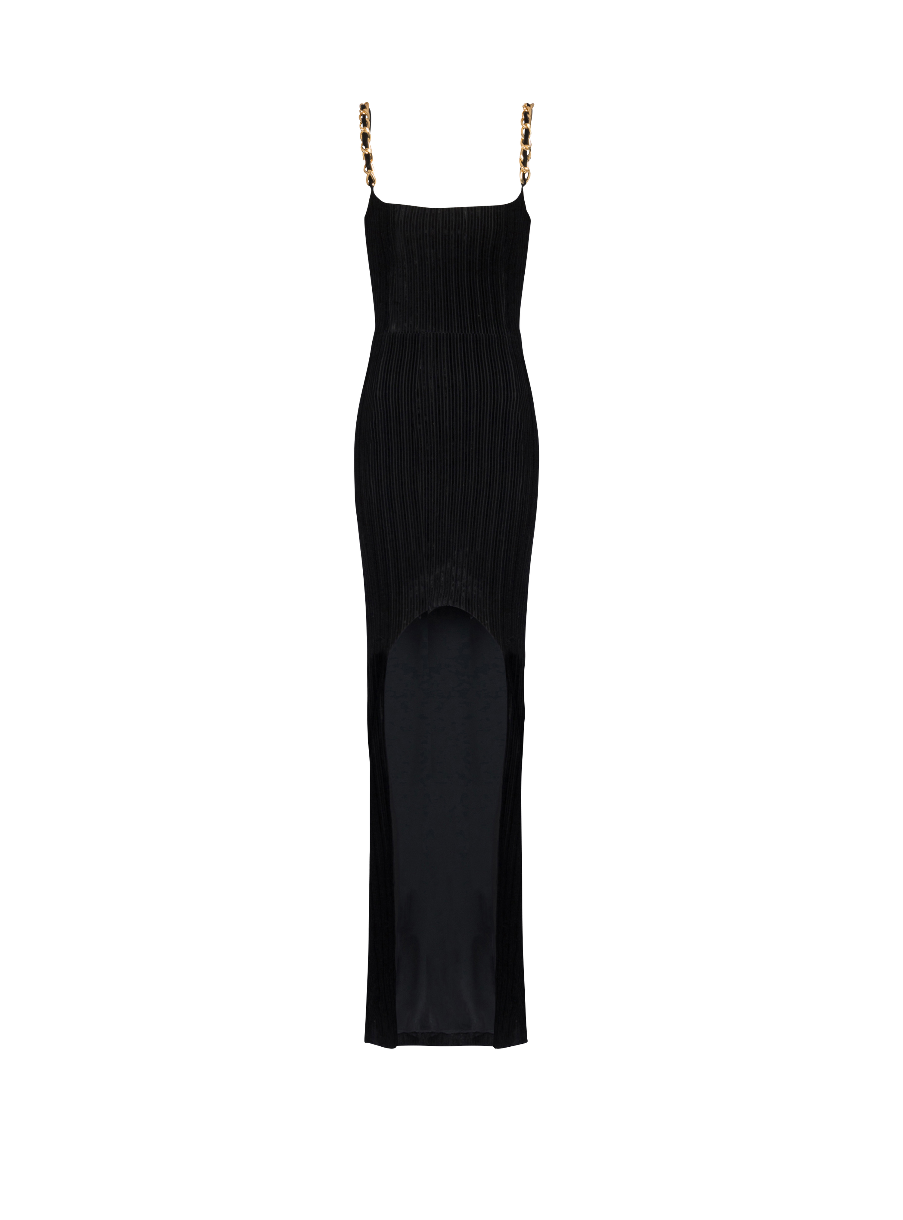 Striped velvet long dress, black