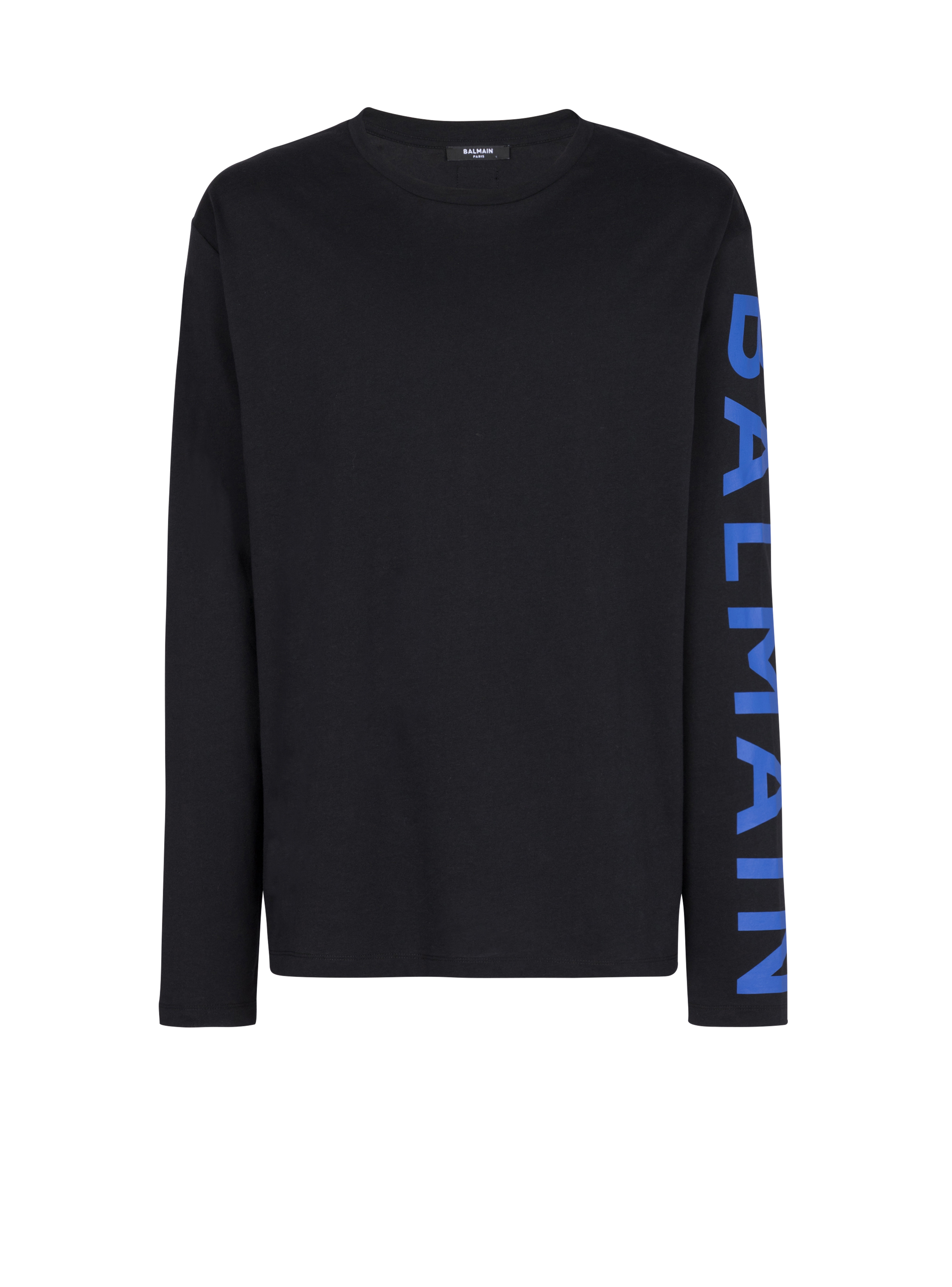 Eco-responsible cotton T-shirt with Balmain logo print, black