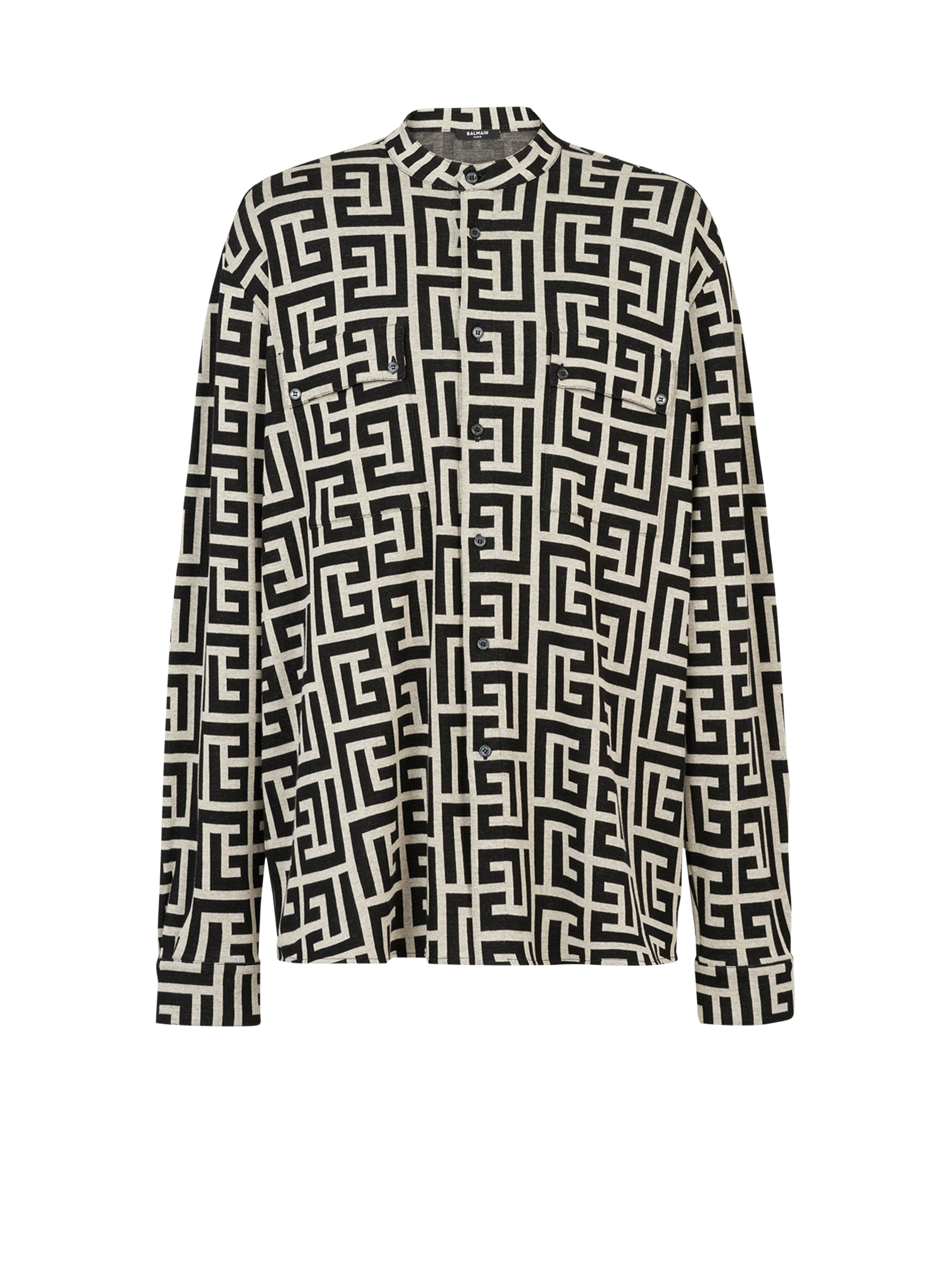 Cotton shirt with maxi Balmain monogram print, black