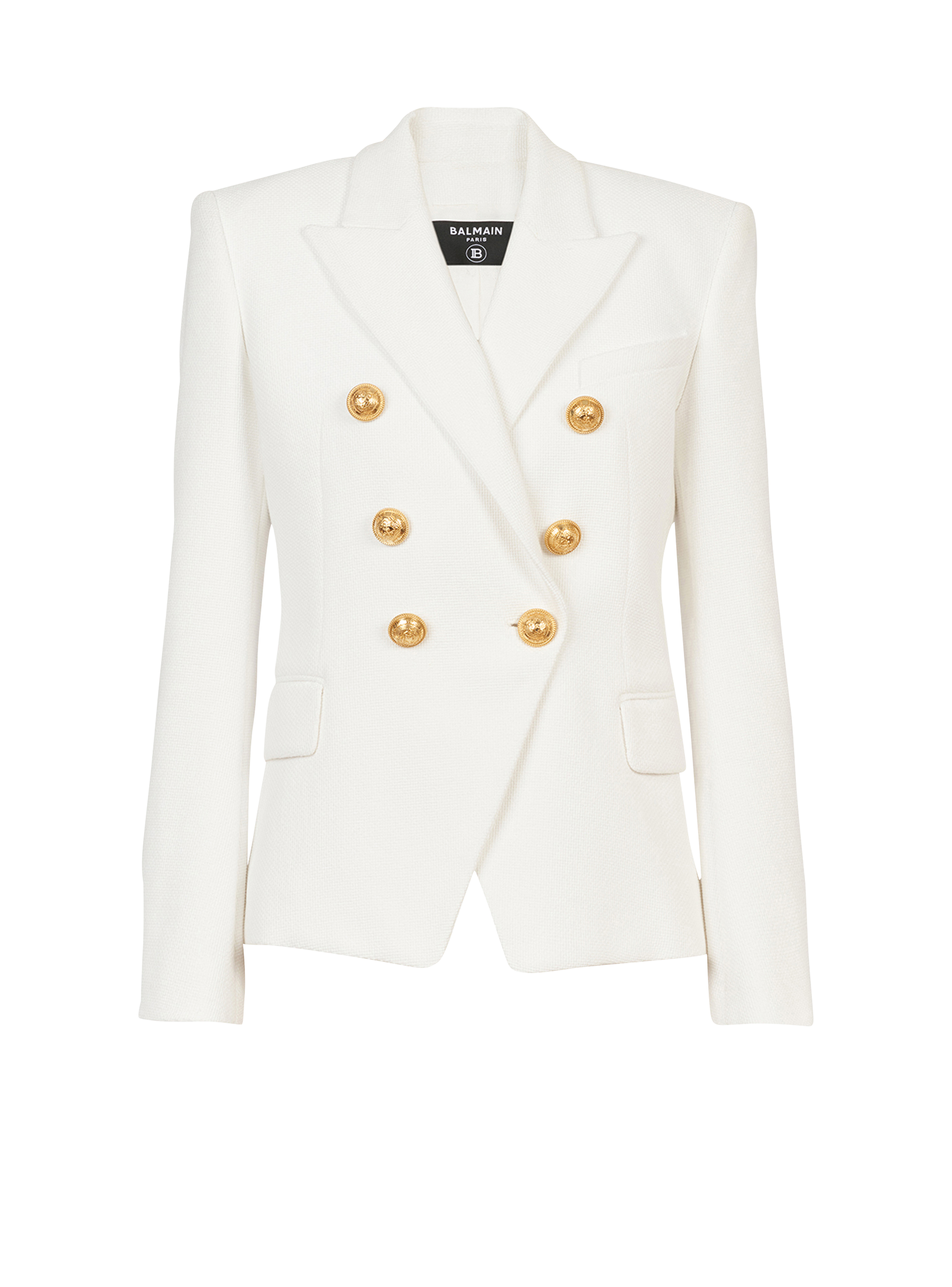 棉珠地工艺双排扣夹克, white