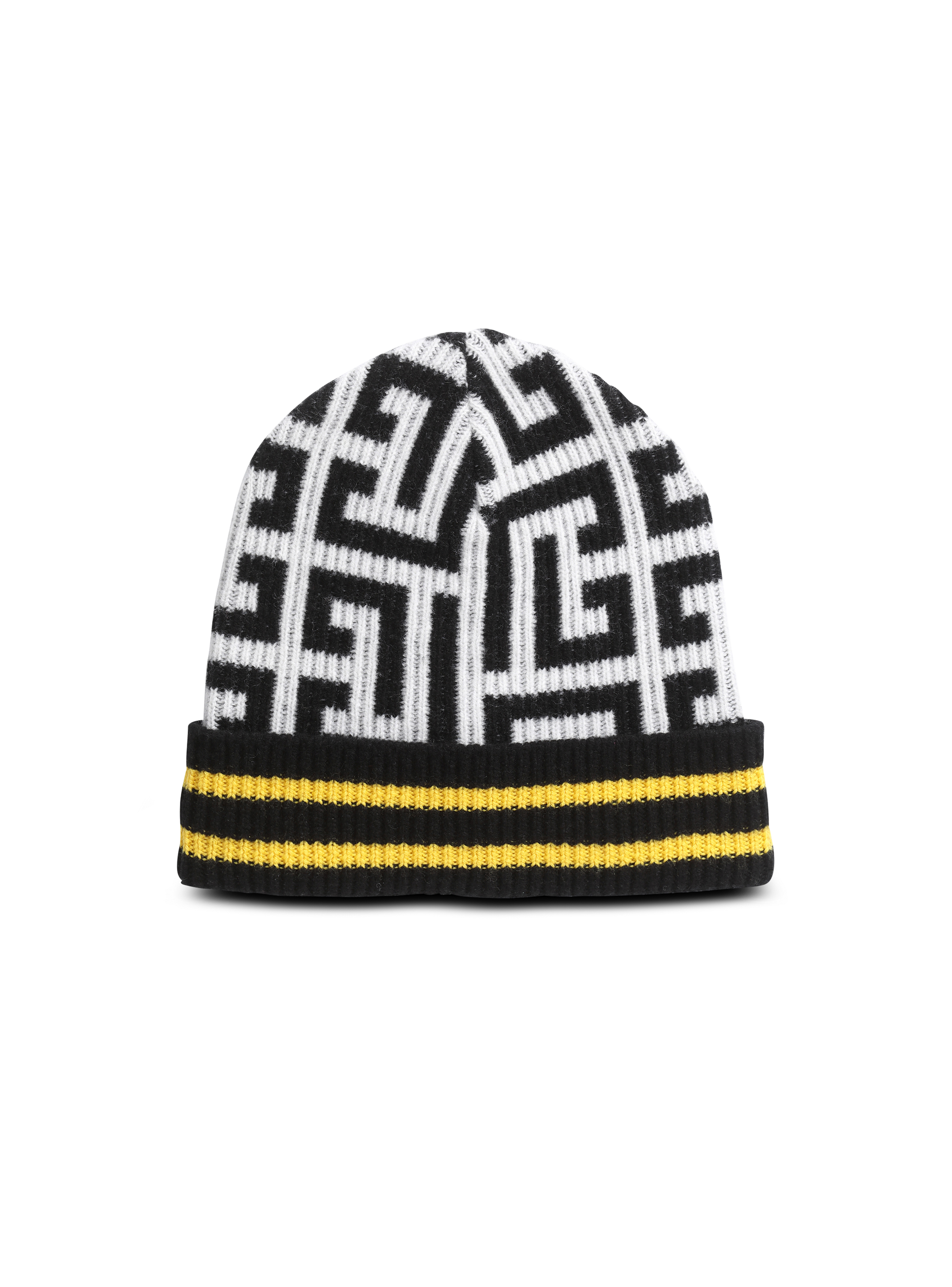 Embroidered wool hat with large Balmain monogram, yellow