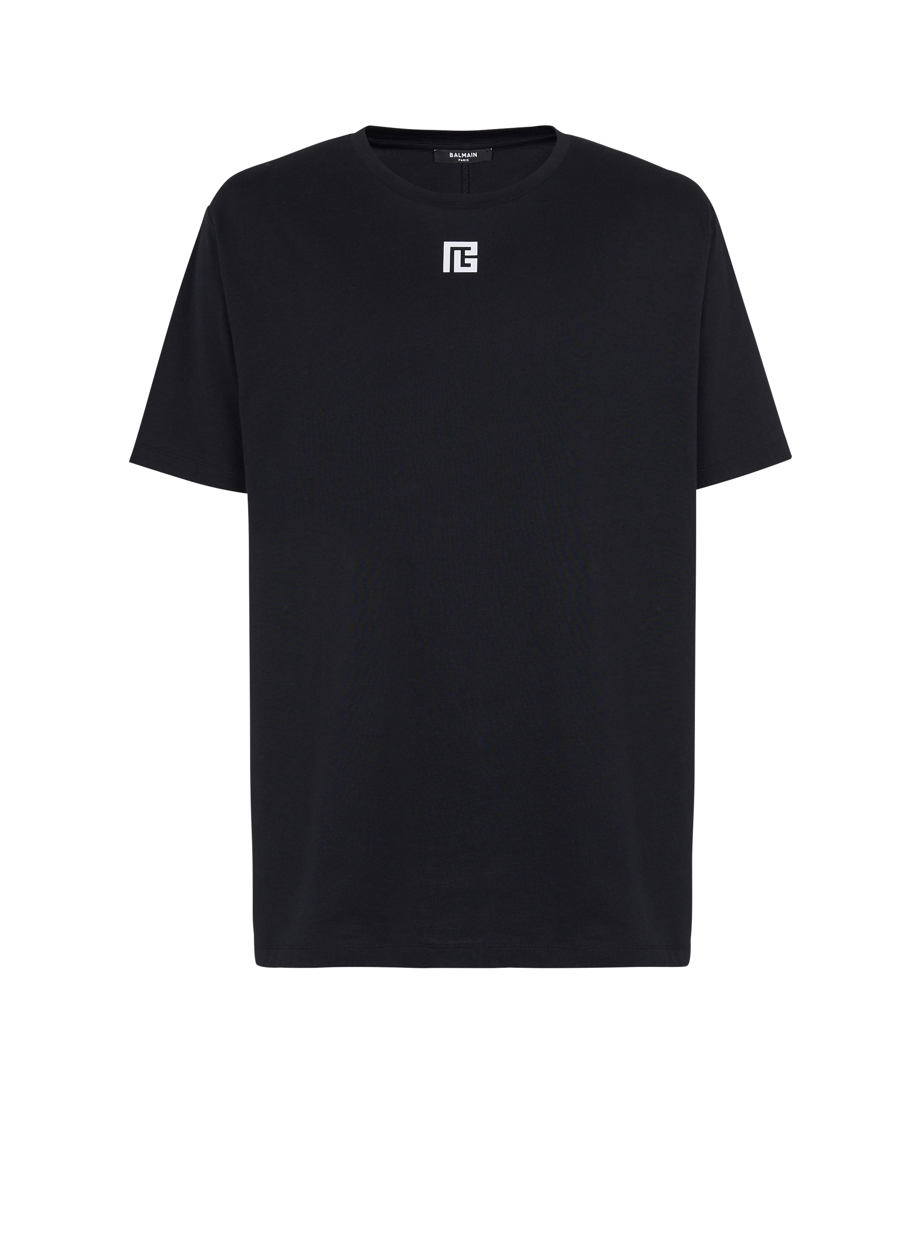 T-shirt in eco-responsible cotton with reflective Balmain maxi logo print, black